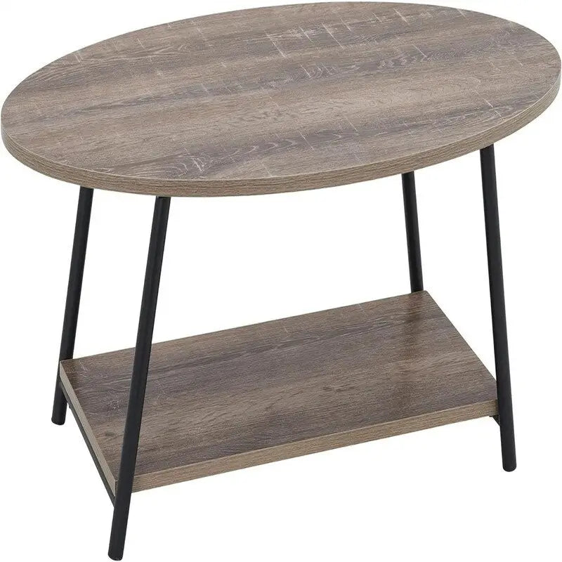 Table basse rustique ovale avec étagère de rangement
