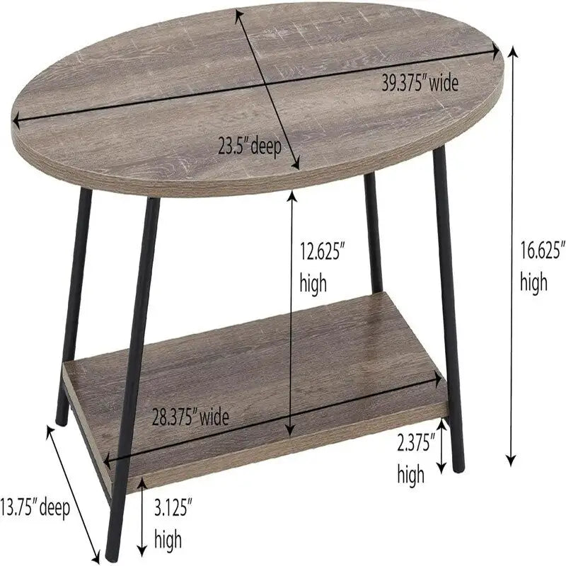 Table basse rustique ovale avec étagère de rangement