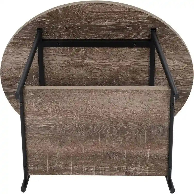 Table basse rustique ovale avec étagère de rangement