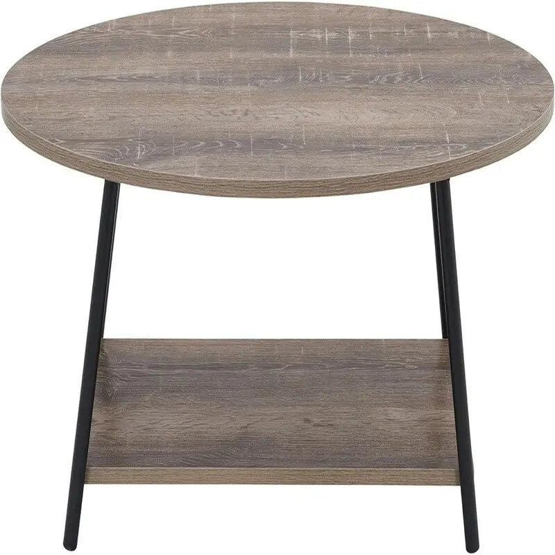 Table basse rustique ovale avec étagère de rangement