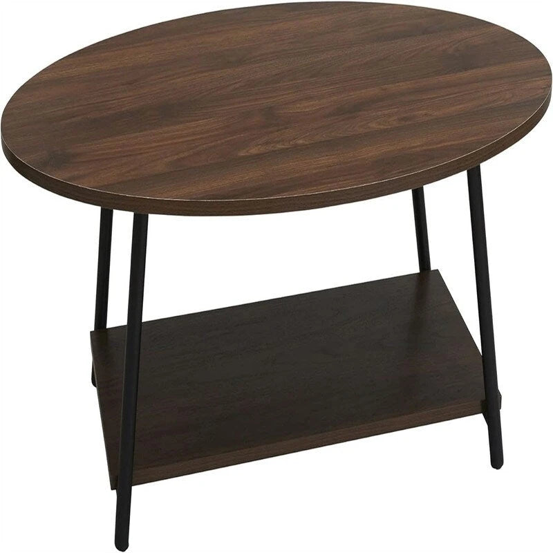 Table basse rustique ovale avec étagère de rangement