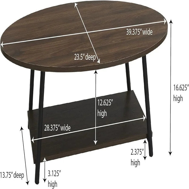 Table basse rustique ovale avec étagère de rangement