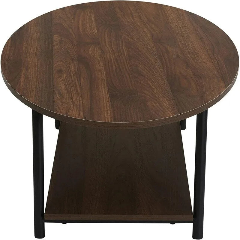 Table basse rustique ovale avec étagère de rangement