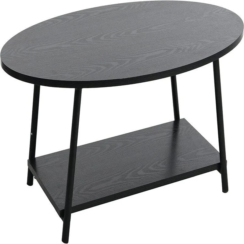 Table basse rustique ovale avec étagère de rangement