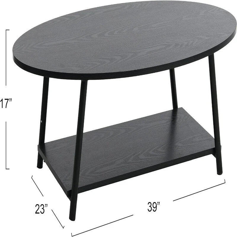 Table basse rustique ovale avec étagère de rangement