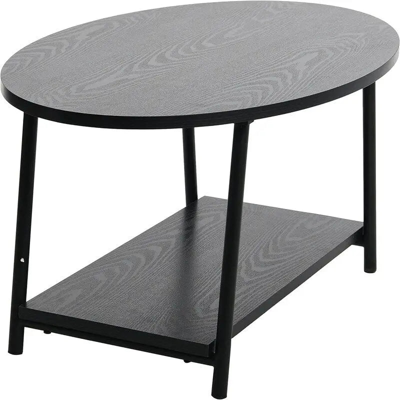 Table basse rustique ovale avec étagère de rangement