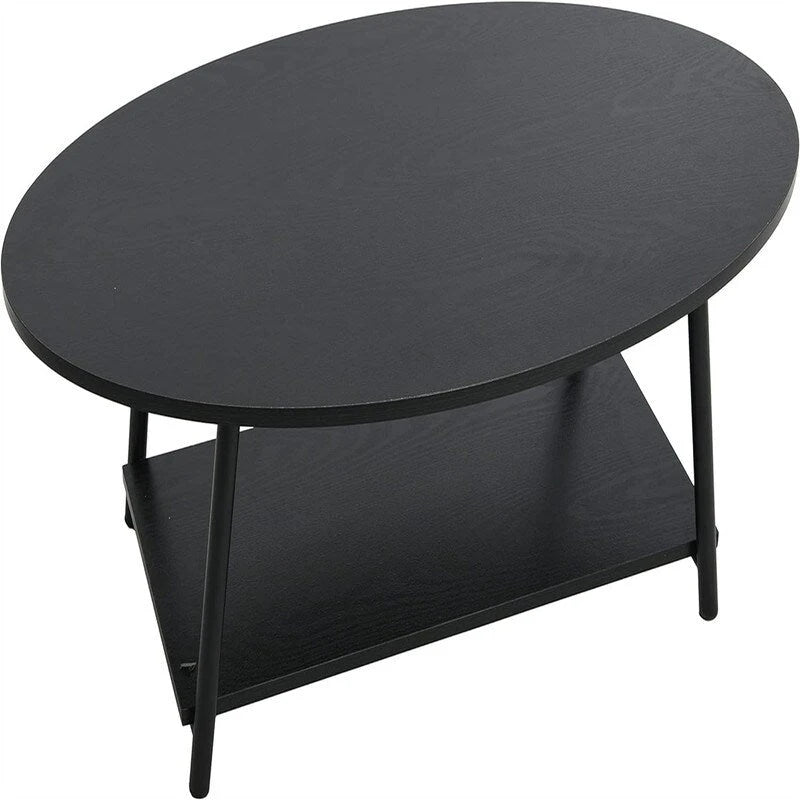 Table basse rustique ovale avec étagère de rangement