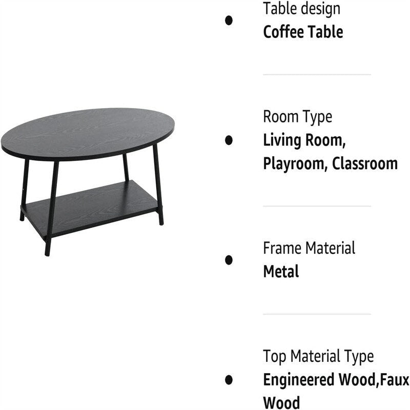 Table basse rustique ovale avec étagère de rangement