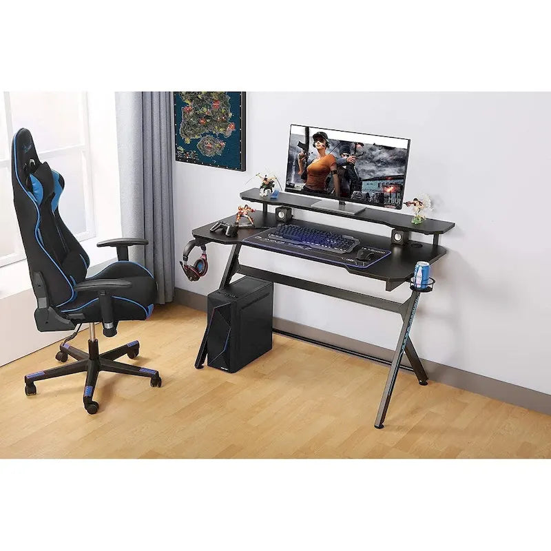 Bureau d'ordinateur de jeu en R de 48 po pour bureau à domicile avec support d'écran amovible