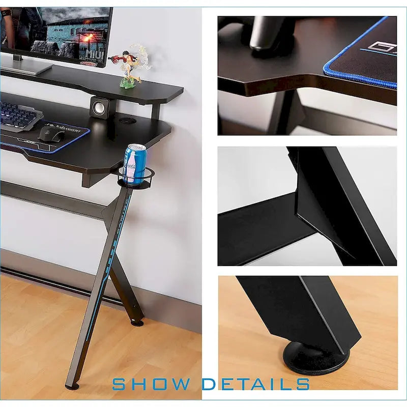 Bureau d'ordinateur de jeu en R de 48 po pour bureau à domicile avec support d'écran amovible