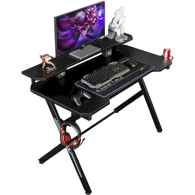 Bureau d'ordinateur de jeu en R de 48 po pour bureau à domicile avec support d'écran amovible