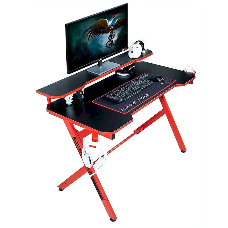 Bureau d'ordinateur de jeu en R de 48 po pour bureau à domicile avec support d'écran amovible