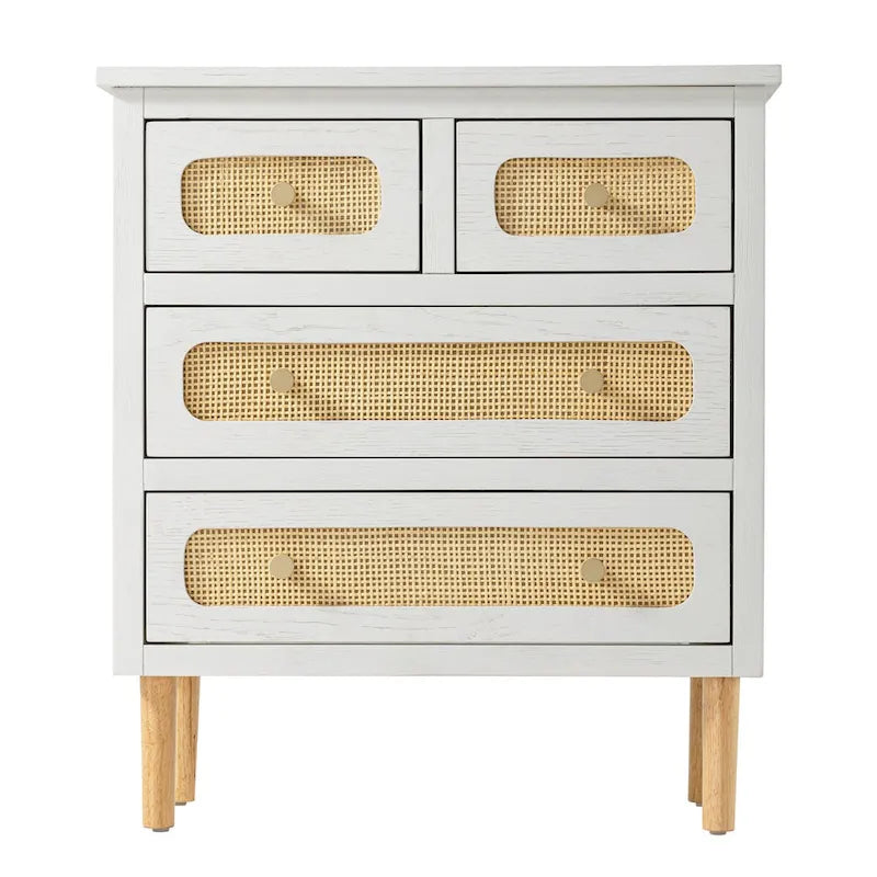 Meuble de rangement en rotin blanc et bois