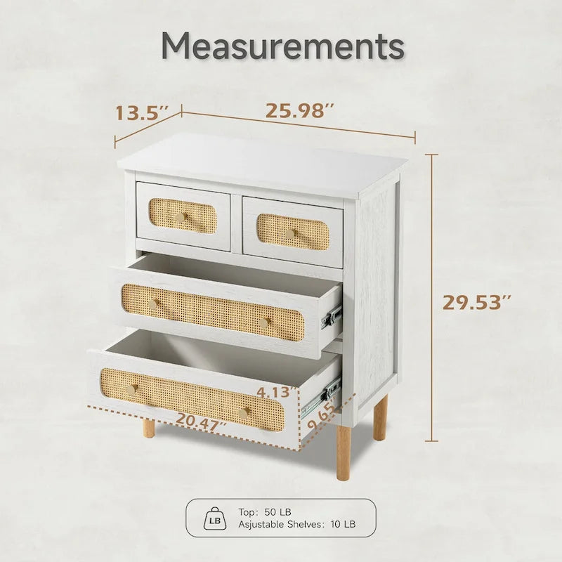 Meuble de rangement en rotin blanc et bois