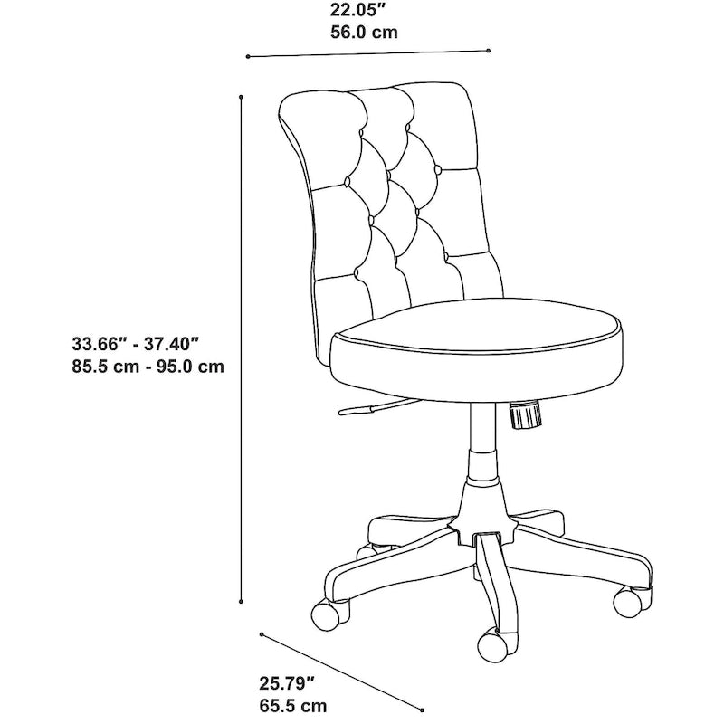 Chaise de bureau capitonnée à dossier mi-hauteur avec boutons décoratifs
