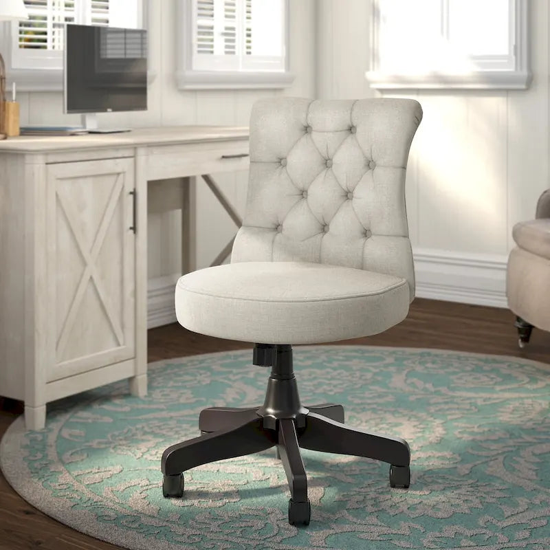 Chaise de bureau capitonnée à dossier mi-hauteur avec boutons décoratifs