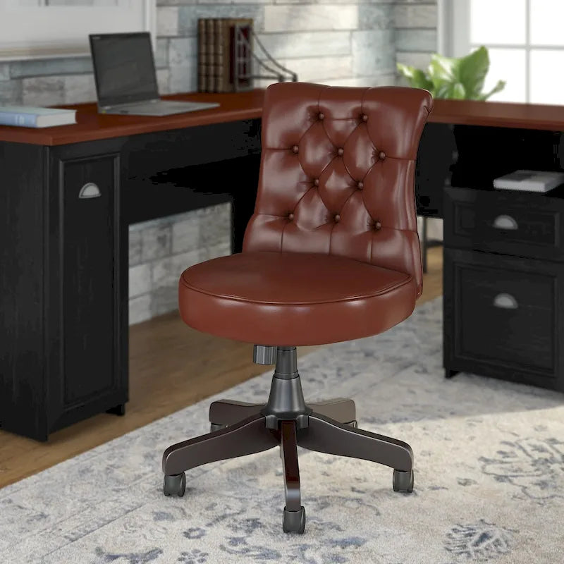 Chaise de bureau capitonnée à dossier mi-hauteur avec boutons décoratifs