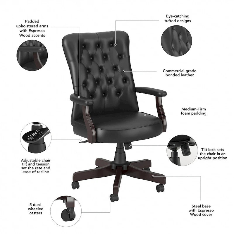Fauteuil de bureau à dossier haut avec accoudoirs