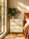 Meuble de rangement en rotin blanc et bois